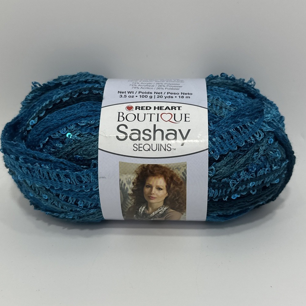 Red Heart Boutique Sashay Sequins Yarn Mediterranean Blue Metallic 3.5oz 20yd